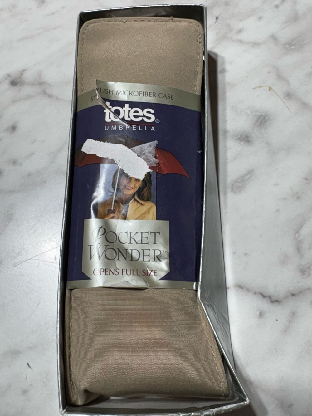 totes Compact Umbrella in Light Gray Microfiber Sleeve